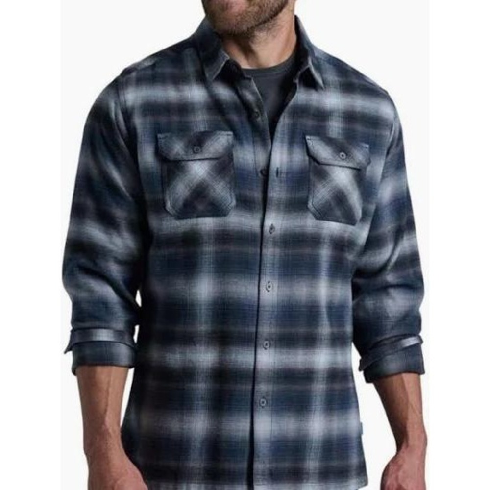 Kuhl Men's Dillingr Long Sleeve Flannal Buttondown in Gray/Blue Size XXXL